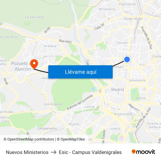 Nuevos Ministerios to Esic - Campus Valdenigrales map