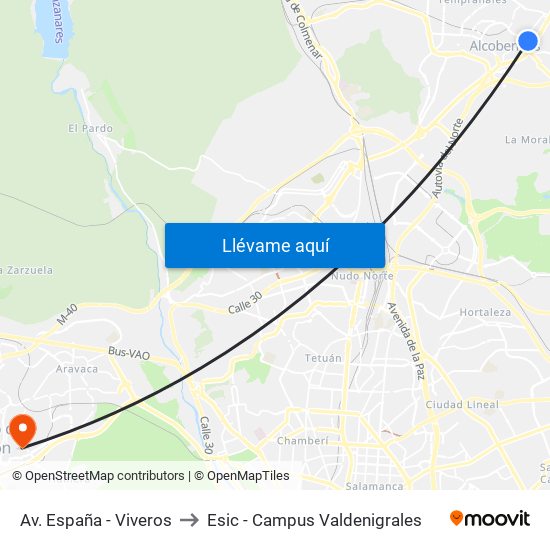 Av. España - Viveros to Esic - Campus Valdenigrales map