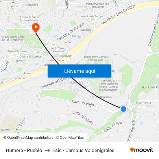 Húmera - Pueblo to Esic - Campus Valdenigrales map