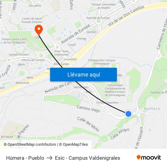Húmera - Pueblo to Esic - Campus Valdenigrales map