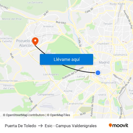 Puerta De Toledo to Esic - Campus Valdenigrales map