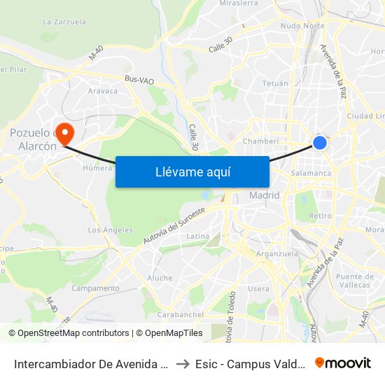 Intercambiador De Avenida De América to Esic - Campus Valdenigrales map