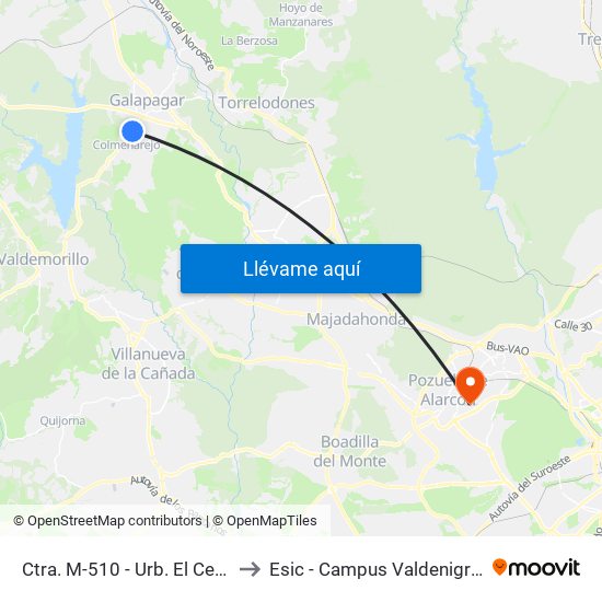 Ctra. M-510 - Urb. El Cerrillo to Esic - Campus Valdenigrales map