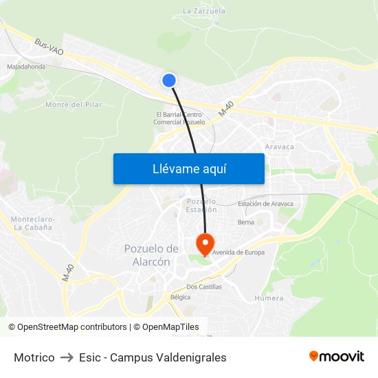 Motrico to Esic - Campus Valdenigrales map
