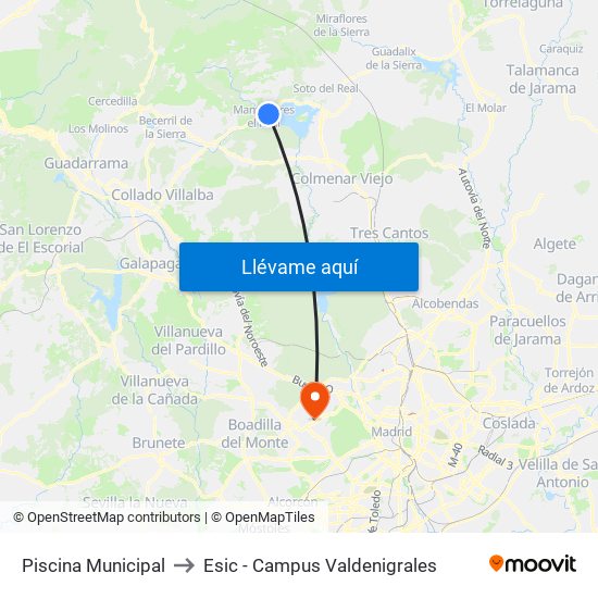 Piscina Municipal to Esic - Campus Valdenigrales map