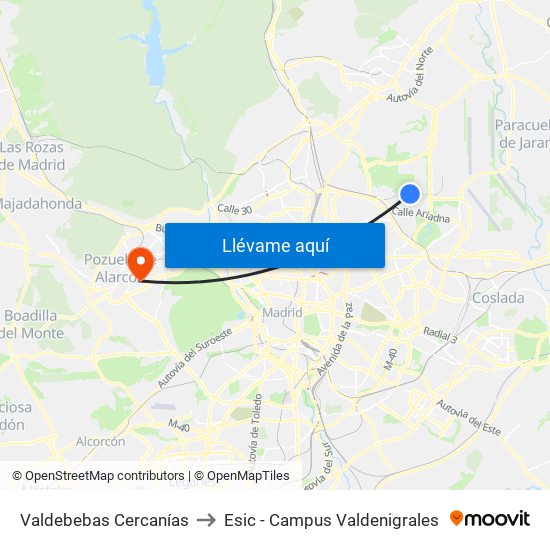 Valdebebas Cercanías to Esic - Campus Valdenigrales map