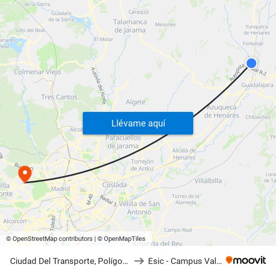 Ciudad Del Transporte, Polígonos Marchamalo to Esic - Campus Valdenigrales map