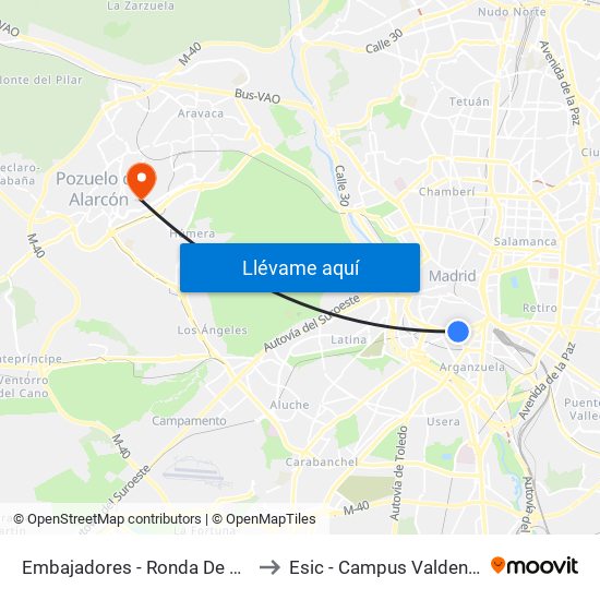 Embajadores - Ronda De Valencia to Esic - Campus Valdenigrales map