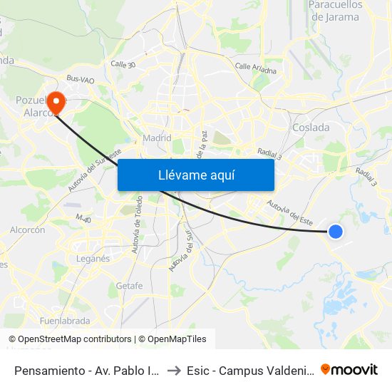 Pensamiento - Av. Pablo Iglesias to Esic - Campus Valdenigrales map
