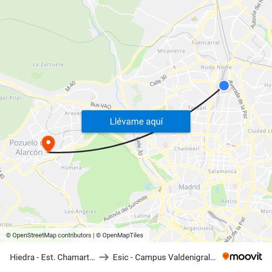 Hiedra - Est. Chamartín to Esic - Campus Valdenigrales map
