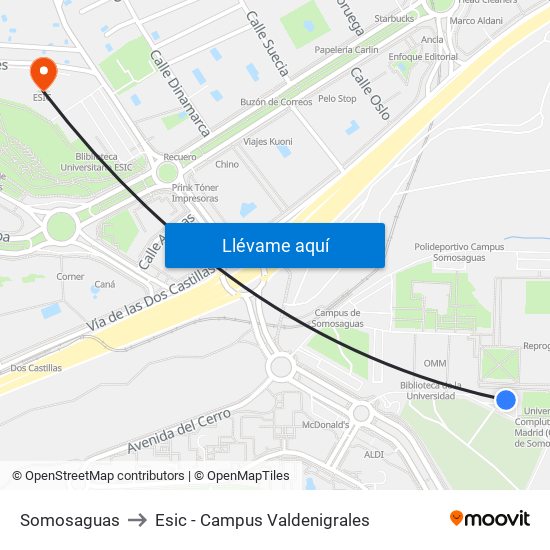 Somosaguas to Esic - Campus Valdenigrales map