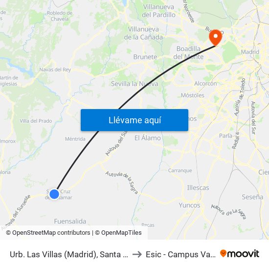 Urb. Las Villas (Madrid), Santa Cruz Del Retamar to Esic - Campus Valdenigrales map