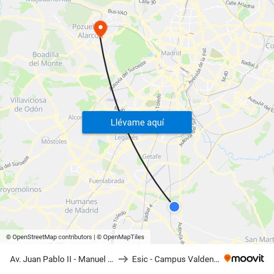 Av. Juan Pablo II - Manuel De Falla to Esic - Campus Valdenigrales map