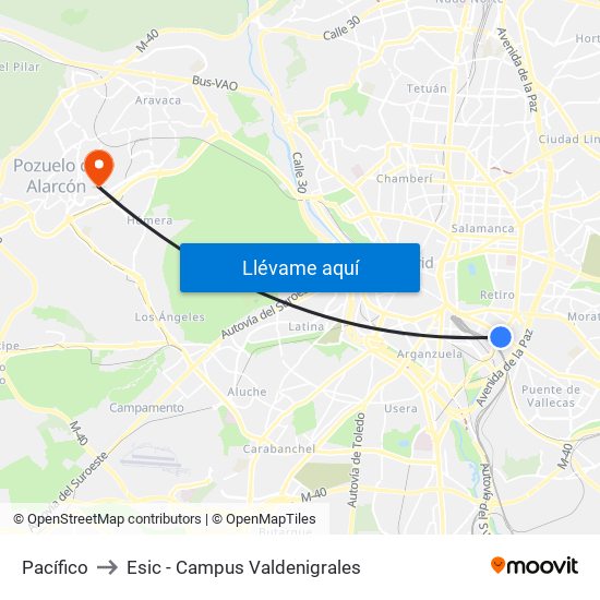 Pacífico to Esic - Campus Valdenigrales map