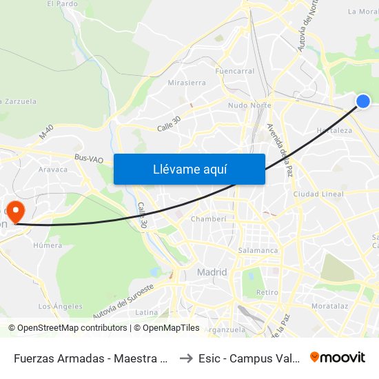 Fuerzas Armadas - Maestra Dolores Marco to Esic - Campus Valdenigrales map