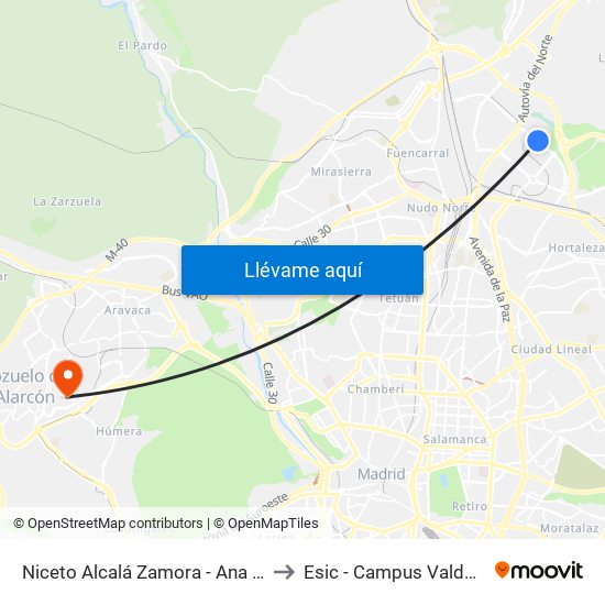 Niceto Alcalá Zamora - Ana De Austria to Esic - Campus Valdenigrales map