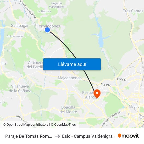 Paraje De Tomás Romera to Esic - Campus Valdenigrales map