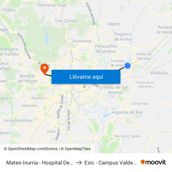 Mateo Inurria - Hospital De Torrejón to Esic - Campus Valdenigrales map