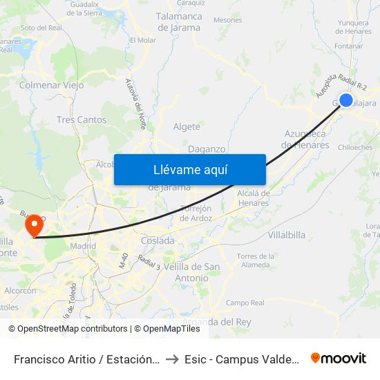 Francisco Aritio / Estación De Tren to Esic - Campus Valdenigrales map