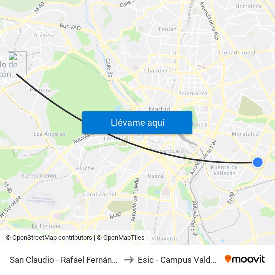 San Claudio - Rafael Fernández Hijicos to Esic - Campus Valdenigrales map