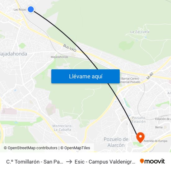 C.º Tomillarón - San Pablo to Esic - Campus Valdenigrales map