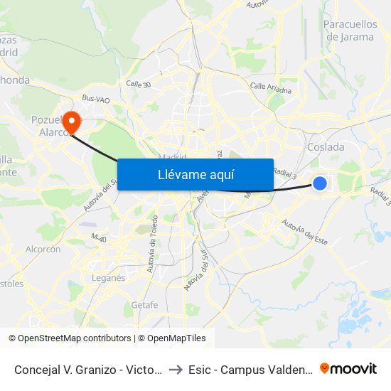 Concejal V. Granizo - Victoria Kent to Esic - Campus Valdenigrales map