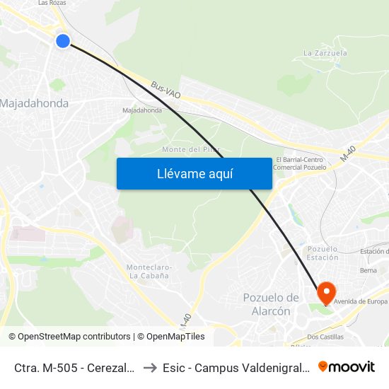 Ctra. M-505 - Cerezales to Esic - Campus Valdenigrales map