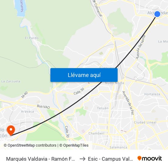 Marqués Valdavia - Ramón Fdez. Guisasola to Esic - Campus Valdenigrales map