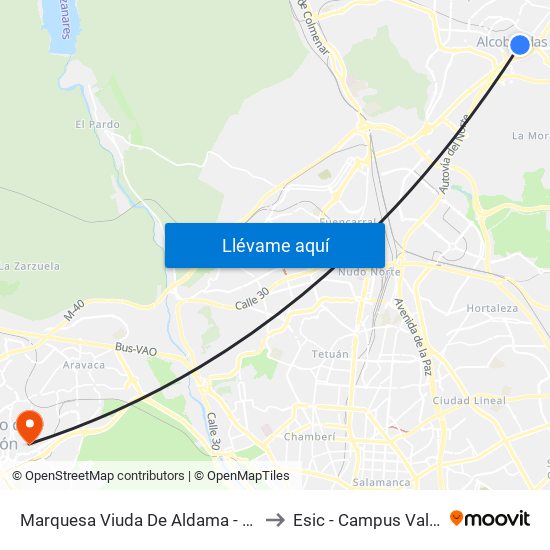 Marquesa Viuda De Aldama - N.ª Sra. Del Pilar to Esic - Campus Valdenigrales map