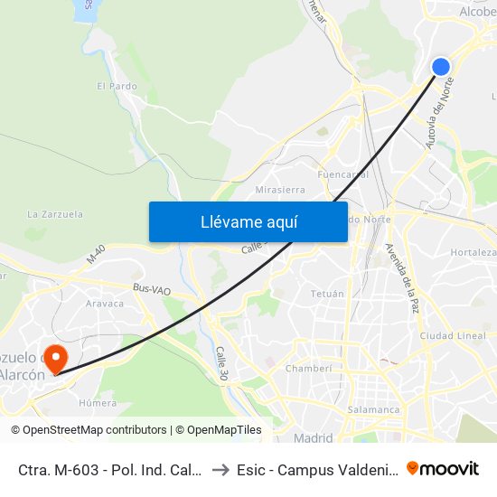 Ctra. M-603 - Pol. Ind. Calabozos to Esic - Campus Valdenigrales map