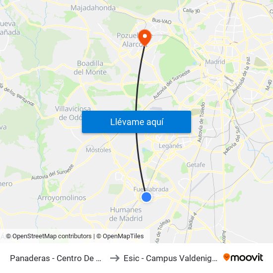 Panaderas - Centro De Salud to Esic - Campus Valdenigrales map