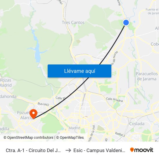 Ctra. A-1 - Circuito Del Jarama to Esic - Campus Valdenigrales map
