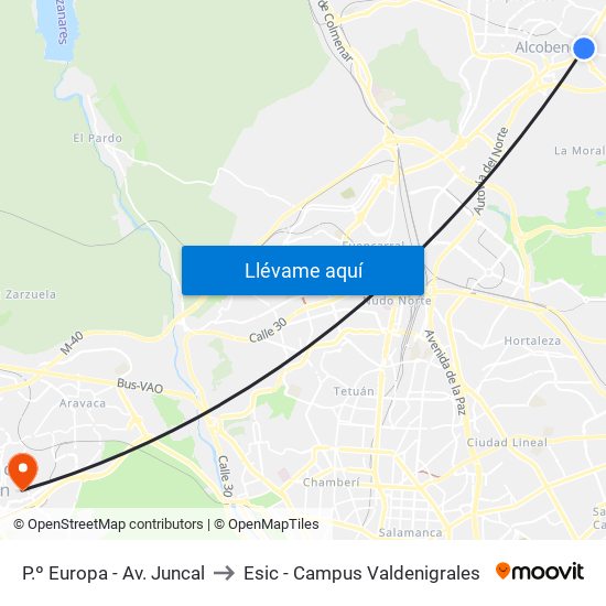 P.º Europa - Av. Juncal to Esic - Campus Valdenigrales map