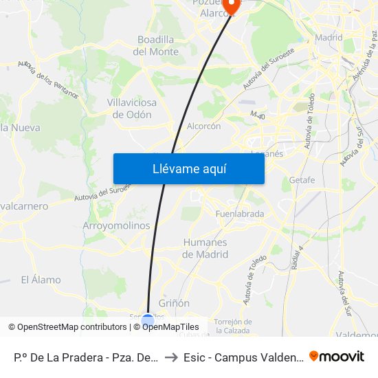 P.º De La Pradera - Pza. Del Puente to Esic - Campus Valdenigrales map