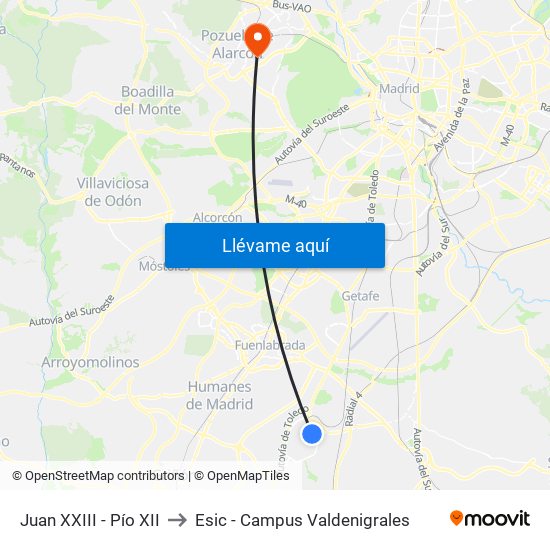 Juan XXIII - Pío XII to Esic - Campus Valdenigrales map