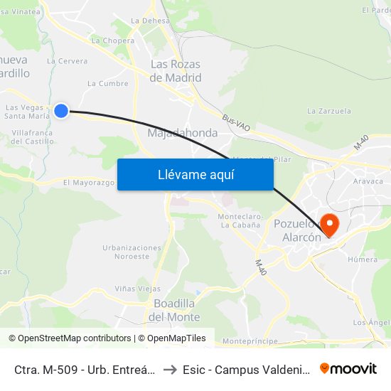 Ctra. M-509 - Urb. Entreálamos to Esic - Campus Valdenigrales map