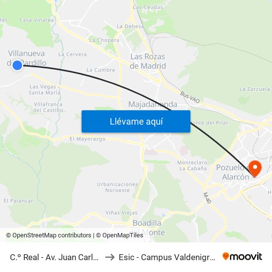 C.º Real - Av. Juan Carlos I to Esic - Campus Valdenigrales map