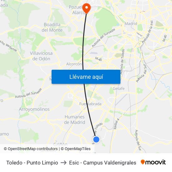 Toledo - Punto Limpio to Esic - Campus Valdenigrales map