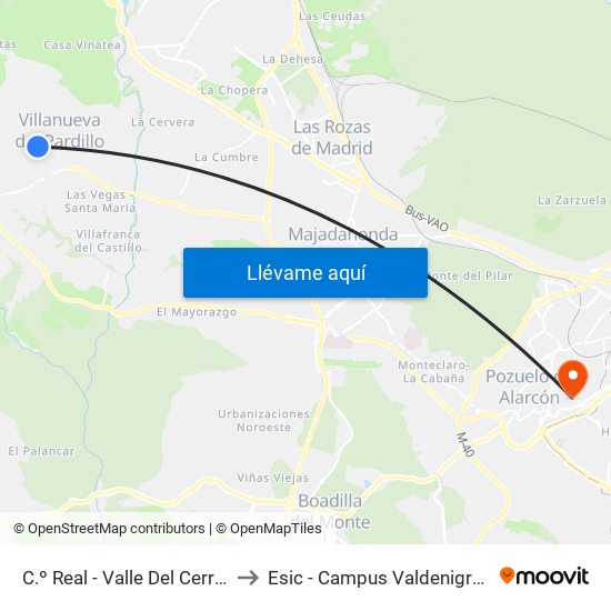 C.º Real - Valle Del Cerrato to Esic - Campus Valdenigrales map