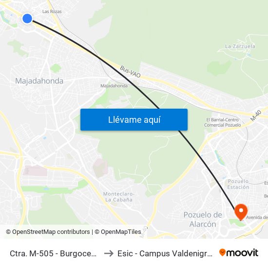 Ctra. M-505 - Burgocentro to Esic - Campus Valdenigrales map