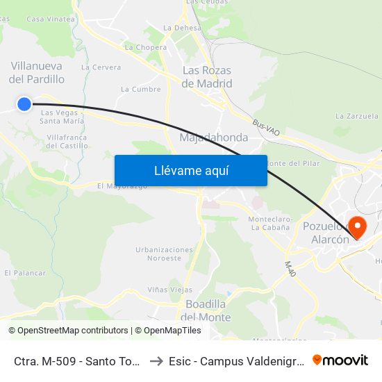 Ctra. M-509 - Santo Tomás to Esic - Campus Valdenigrales map