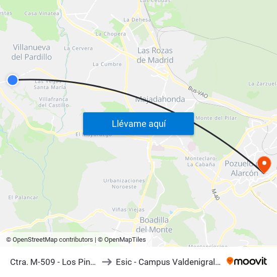 Ctra. M-509 - Los Pinos to Esic - Campus Valdenigrales map