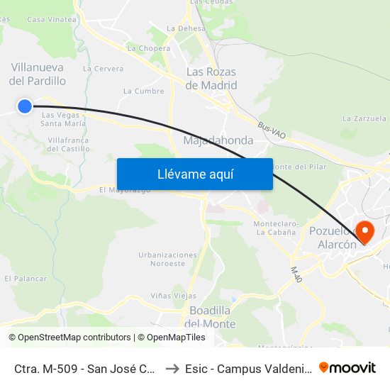 Ctra. M-509 - San José Calasanz to Esic - Campus Valdenigrales map