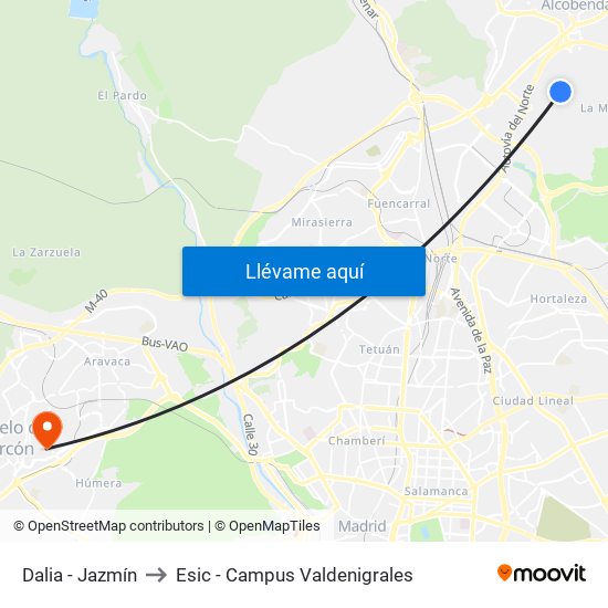 Dalia - Jazmín to Esic - Campus Valdenigrales map