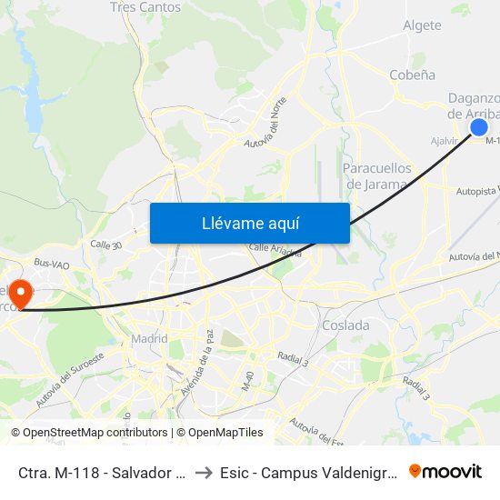 Ctra. M-118 - Salvador Dalí to Esic - Campus Valdenigrales map
