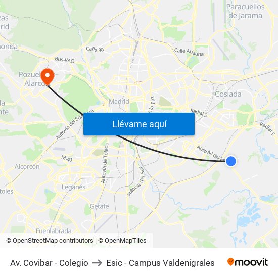 Av. Covibar - Colegio to Esic - Campus Valdenigrales map