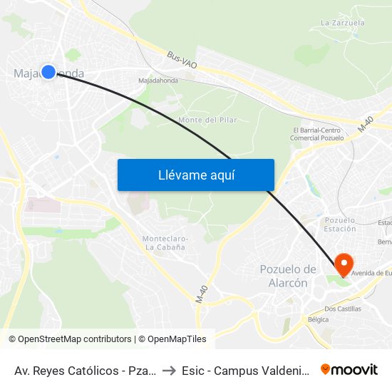 Av. Reyes Católicos - Pza. Cruz to Esic - Campus Valdenigrales map