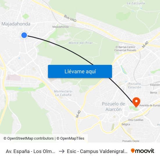 Av. España - Los Olmos to Esic - Campus Valdenigrales map