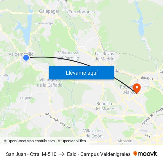 San Juan - Ctra. M-510 to Esic - Campus Valdenigrales map