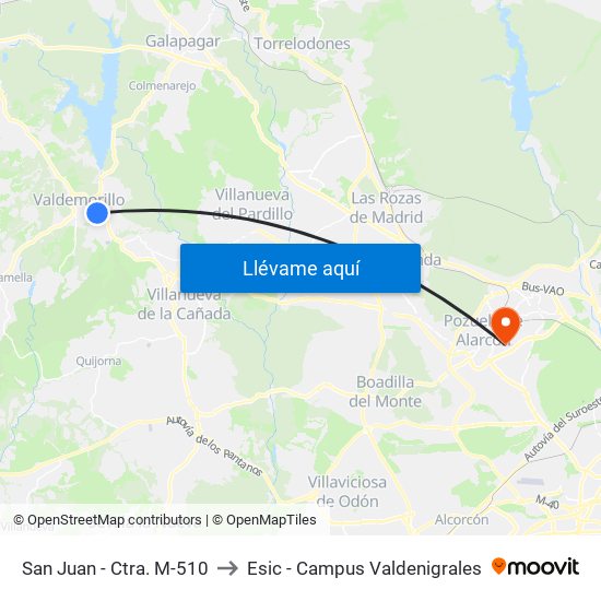 San Juan - Ctra. M-510 to Esic - Campus Valdenigrales map
